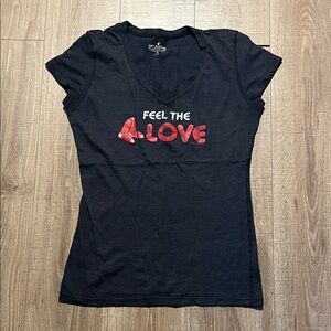 Women's Navy Heather Red Sox Tee with  'Feel The Love' Graphic Size XL